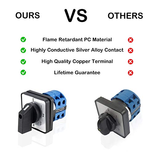 VictorsHome Changeover Switch SYW28-20 5 Positions 8 Terminals Universal Rotary Cam Selector Latching Switches 550V 20A