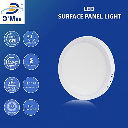 Image of D'Mak 8W Round LED Surface Mounted Panel Light, Warm White Ceiling Light, Energy Efficient Downlighter for Home, Office & Indoor Use, Pack of 2