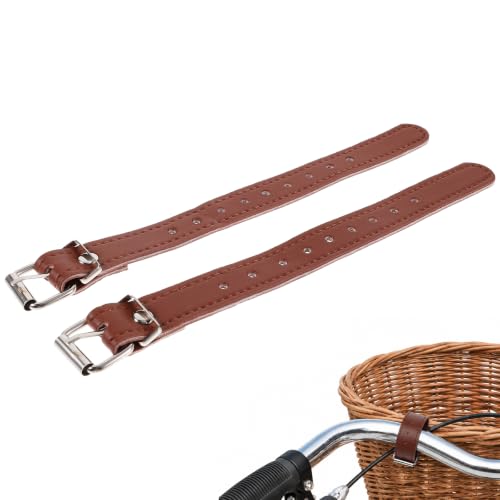 Abaodam 1 Pair Bike Basket Strap Replacement, Adjustable PU Leather Front Basket Fastener with Buckle, Brown Detachable Securing Straps for Bicycle Scooter