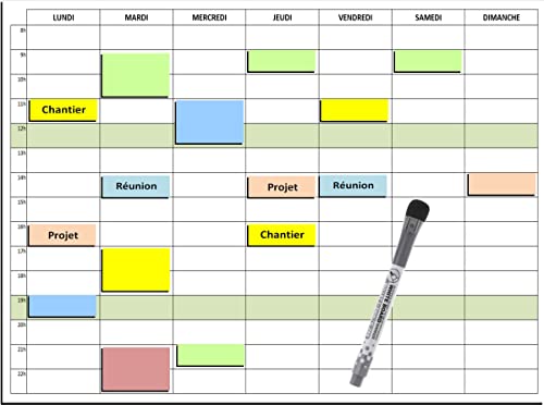 Calendrier magnétique - Planning Entreprise Service magnétique effaçable 30x40 cm A3 + 16 magnets effaçables repositionnables + 1 marqueur magnétique effaçable, semaine 7 jours de 8h à 23h Cover