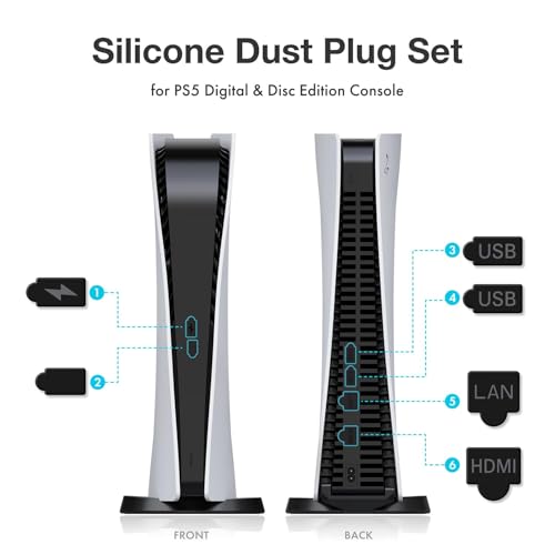 Image of Qutipek Dust Plugs For PS5-9 PCS Silicone Dust Protector Plugs For PS5 Accessories Dust Cover Plug For PlayStation 5 Disk /Digital Console