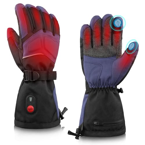 SNOW DEER Heated Gloves for Men Women - Rechargeable, Waterproof, Cut-Resistant with Touchscreen for Winter Outdoor Work Camping Warmer Blue Small