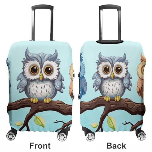 Owls on A Branch Luggage Cover, Washable Elastic Suitcase Cover Protector Fit 18-32 Inch Luggage3