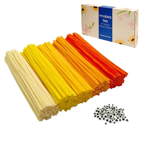 YYUENG TAK 300 pcs Yellow and Orange Pipe Cleaners Bulk(5 Different Tone),Fluffy Craft Pipe Cleaners for Arts & Crafts, Ideal for Making Flowers & Decorations (12 x 0.24 inches),Chenille Stems
