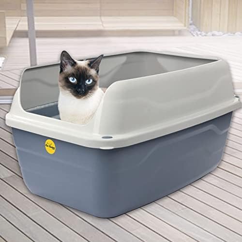 CAT CENTRE Jumbo Open Cat Litter Tray Box Grey Pan 56cm Plastic Toilet Extra Deep Anti-Spillage Non-Leaking Kittens Cats Loo Detachable Extra High Rim Rounded Corners Easy Access Safe Durable