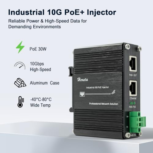 Inyector 10G PoE+ Industrial Adaptador Gigabit PoE+ - 10/100/1000Mbps/2.5G/5G/10Gbps, IEEE802.3af/at, entrega 15.4W (PoE) o 30W (PoE+), para cámara IP/Punto de acceso inalámbrico/Teléfono IP miniatura 2