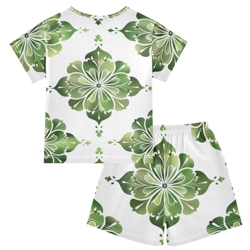 Summer Pajama Set Repeat Pattern Four Leaf Clover Tile Pattern, Short Sleeve Sleepwear Nightwear2