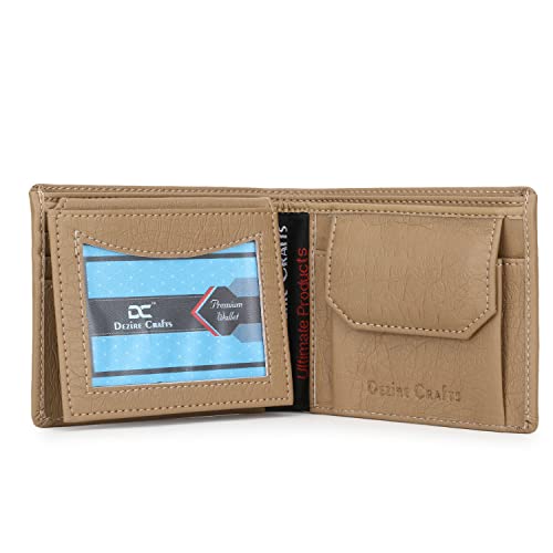 Image of Dezire Crafts Men Formal, Casual Black Artificial Leather Wallet (6 Card Slots) (Beige)