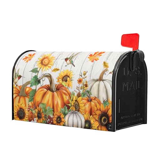 Image of Fall Mailbox Covers Magnetic Large Size 25.5 inchx21 inch Autumn Sunflower Pumpkins Mailbox Wraps Fall Magnetic Mail Box Cover Outdoor Decorations Post Letter Box Cover for Home Yard Garden