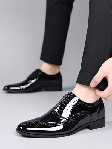 Patent Leather Oxford Wingtip Dress Shoes, Black, Brogue Design, Lace-up4