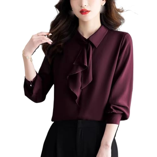 Blouse col écharpe anti-froissage - Chemisier manches longues fluide confortable mi-saison