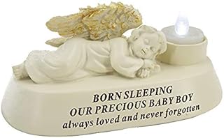 Born Sleeping Baby Boy Angel with Tealight Memorial Graveside Ornament