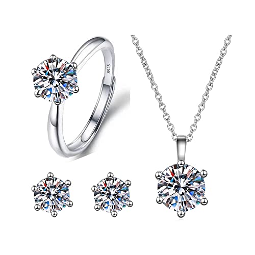 QKEPCY Conjuntos de Joyas para Mujer y Niñas Circonitas Collar con Colgante Pendientes y Anillo Juego de Joyas Boda Fiesta Cumpleaños Día de San Valentín Regalos Navidad Cover