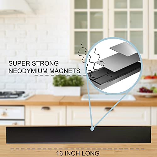Sumpri Magnetic Knife Holder For Wall (16Inch -Stainless Steel) Magnet Knife Strip -Strong Powerful Knife Rack Storage Display Organizer-Securely Hang Your Knives On A Multipurpose Kitchen Bar (Black) #TOP1