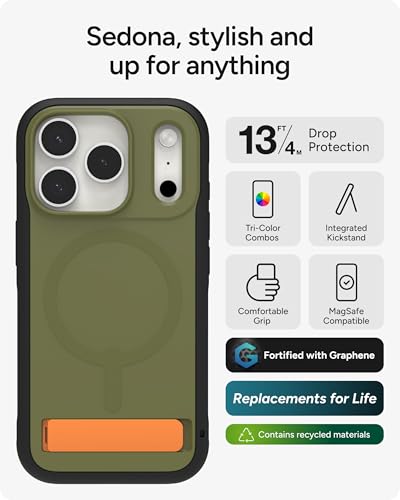 Image of ZAGG Sedona Snap Case with Kickstand for iPhone 17 Pro - Green Sea Kelp, Drop Protection (13ft /4m), Multi-Layer Protection, with Camera Button, MagSafe Phone Case with Impact-Absorbing Bumpers