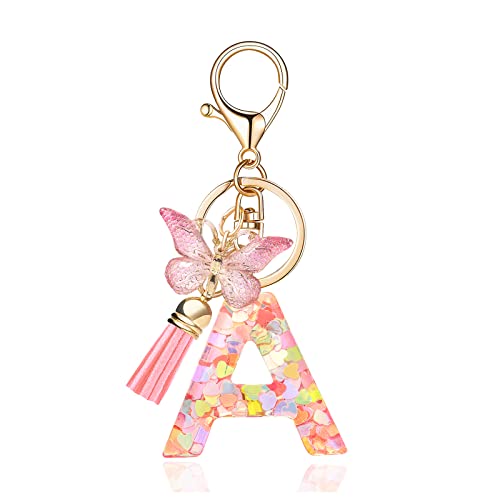 OKAICEN Fashion Alphabet Initial Letter Keychain Tassel Butterfly Pendant Key Ring for Purse Handbags Women Girl