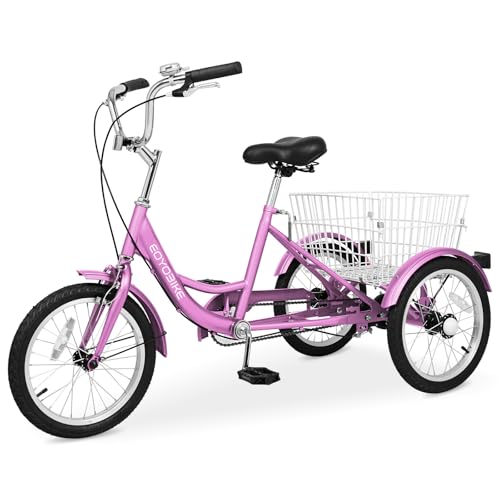 Slsy 14 inch 16 inch Tricycle Trike Bike Perfect for Beginner Riders, Single Speed 3 Wheel Bikes, Three-Wheeled Bicycles with Adjustable Height and Rear Basket