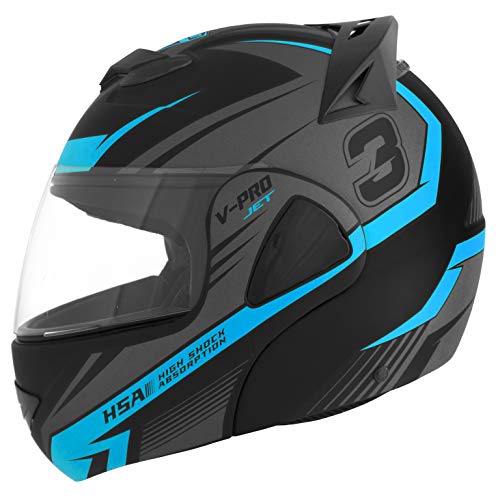 Pro Tork Capacete V-Pro Jet 3 Fosco 62 Preto/Azul Claro