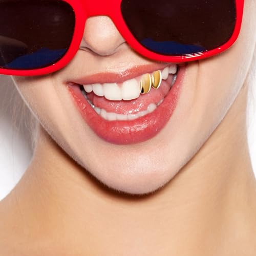 4-Piece 18K Gold-Plated Hip Hop Teeth Grillz - Fake Teeth, Single Teeth Grillz, Caps & Top Grill3