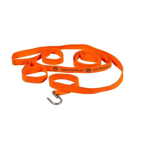 DJV-Wildbergehilfe für 3 Personen | 3 Zugschlaufen, einsetzbar als Schultergurt | 300 cm reißfester Polyester mit Edelstahlhaken | Jetzt schweres Wild spielend leicht Bergen!