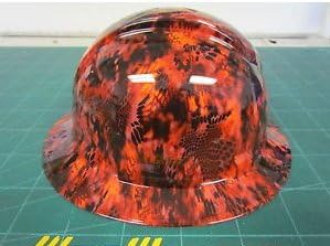 Wet Works Imaging Customized Pyramex Full Brim Blaze Orange Camo Hard Hat with Ratcheting Suspension