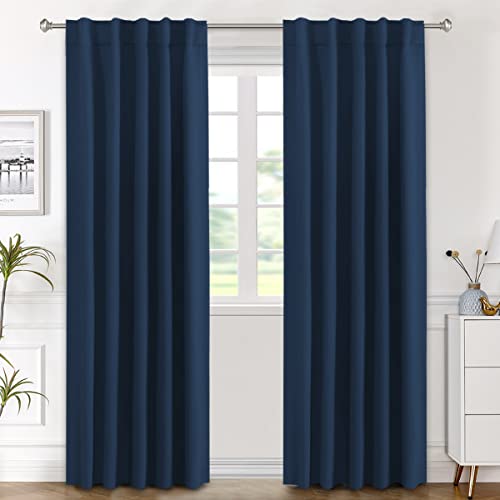 Image of H.VERSAILTEX Blackout Curtains Thermal Insulated Window Treatment Panels Room Darkening Blackout Drapes for Living Room Back Tab /Rod Pocket Bedroom Draperies (2 Panels, Navy Blue, 42 x 84 Inch)