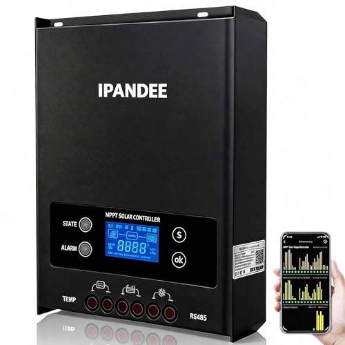 60A MPPT Solar Charge Controller 200VDC Max Input 99.9% Efficiency 12V/24V/36V/48V Auto APP Monitoring 60 Amp LCD Display Solar Panel Regulator for Lithium/Lead-Acid Battery Solar System RV Off-Grid