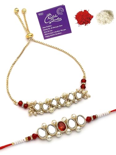 Image of Sukkhi Rakhi Most Beautiful Floral with Gold Plated Rakshabandhan Combo Lumba Rakhi for Bhiaya Bhabhi Brother with Roli Chawal & Greeting Card|Set of 2