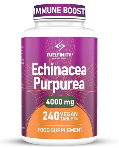 Premium UK Echinacea Whole Plant Extract Tablets 240 Tablets of Maximum Strength 4000mg | Double Extraction for Advanced Immune Support, Non-GMO, Vegan and Made in the UK
