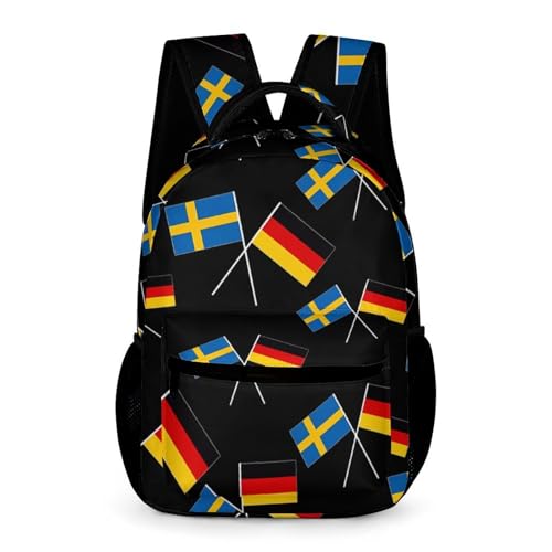 German Swedish Friendship Flag Travel Backpack Casual Daypack Shoulder Bag with Adjustable Shoulder Straps