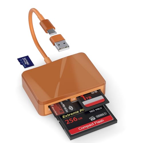Image of SD Card Reader, 4 in 1 USB C to SD /TF /CF /MS Card Reader with USB to USB C Adapter Memroy Card Reader for iPhone 17 /16 /15 Pro Max iPad Pro MacBook Pro /Air iMac M4 /M3 Android Phone /Tablet PC(TerraCotta)