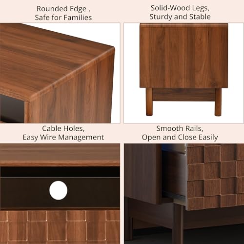 Image of Merax 78 inch TV Stand for TVs Up to 85 inch, Modern Entertainment Center with LED Lights, 4 Drawers & Glass Front, Media Console with Unique Mosaic Front Design for Living Room