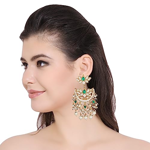 Auraa Trends 22KT Gold Plated kundan Traditional Handcrafted Stones Green Earring Set For women and girls AT-417 - Image 3