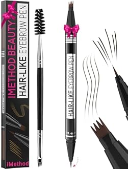iMethod Eyebrow Pen - Eyebrow Pencil Magical 2-in-1 Eye Brow Pencils for Women with 4-Fork-Tip & Precise Brush-Tip for Natural Hair-Like Brows, Last All-Day, with Eyebrow Spoolie Brush, Black Brown