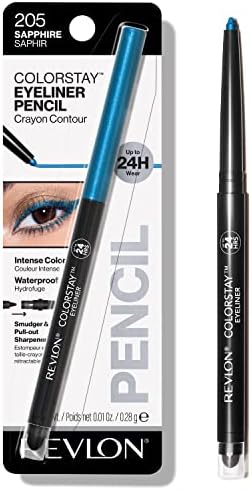 Revlon Pencil Eyeliner, ColorStay Eye Makeup with Built-in Sharpener, Waterproof, Smudgeproof, Longwearing with Ultra-Fine Tip, 205 Sapphire, 0.01 Oz