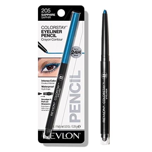 Pencil Eyeliner by Revlon, ColorStay Eye Makeup with Built-in Sharpener, Waterproof, Smudgeproof, Longwearing with Ultra-Fine Tip, 205 Sapphire, 0.01 Oz