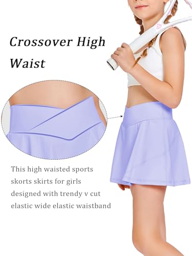 Image of Haloumoning Girls Tennis Skirt High Waisted Athletic Skorts | Pockets Shorts, Crossover,Workout Golf Running Skirts