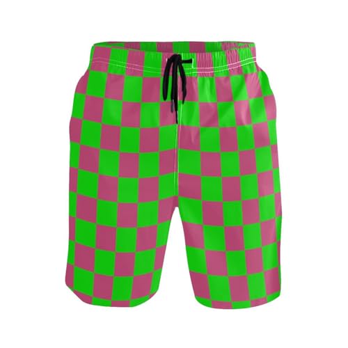 Green and Red Buffalo Checkered Mens Swim Trunks Quick Dry Beach Shorts with Pocket S2