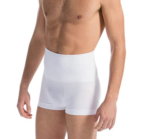 Farmacell Man 402 (Blanco, L) Calzoncillo Tipo Boxer Moldeador de Algodon para Hombre con Faja Elastica