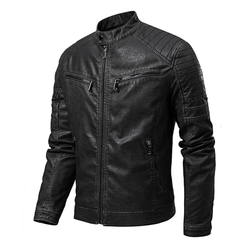 TONY BACKER Giubbotto da Uomo in pelle sintetica con o senza cappuccio staccabile in Stile Vintage...