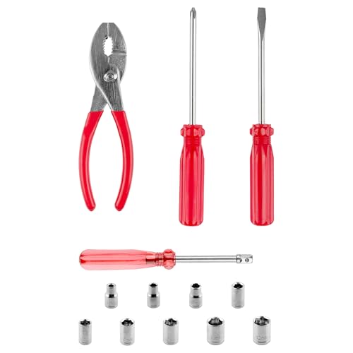 Roadside Emergency Car Kit - 30-Piece Road Trip Essentials Tool Set with Jumper Cables and Carrying Case for Car, Truck, or RV by Stalwart (Gray/Red)