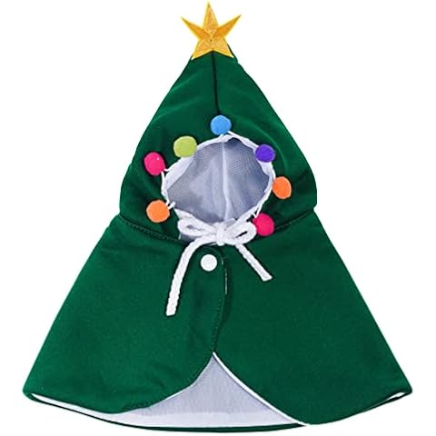 Lystaii Haustier Weihnachten Kostüm Umhang Katze Weihnachtsmann Umhang mit Weihnachtsmannmütze Stern und Pompons Zubehör Welpe Hund Xmas Party Cosplay Kleid Samt Winter Wärmer für Hund Katzen (groß Cover