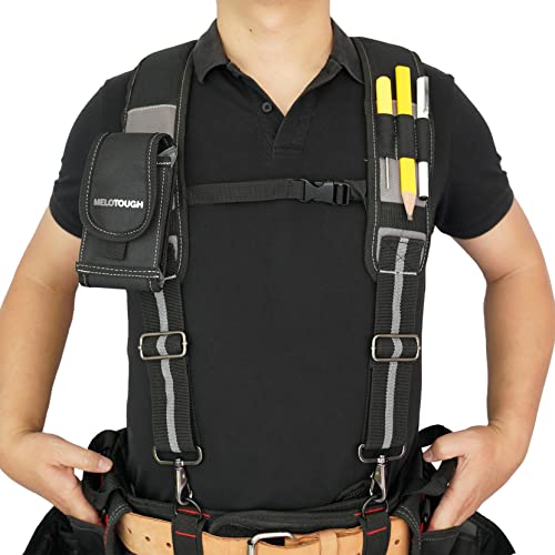 Image of MELOTOUGH Tool Belt Suspenders Detachable Phone Holder & Foam Pads | Construction Work Suspenders, Foam-Padded, Gray, Relieve Shoulder Strain, Detachable Phone Holder, Adjustable Shoulder Strap