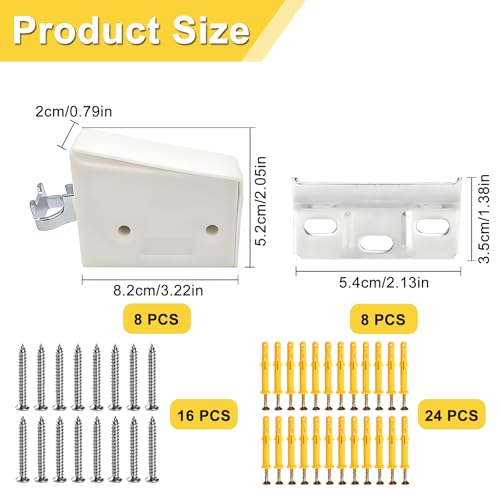 8 Stück Schrankaufhänger Set mit Stützschiene, Einstellbar Schrankaufhänger Wandhalterung Schrankhalterung Tragkraft 150 kg Aufhänger Hängeschrank Halterung Schrankhalter für Hängeschränke (Weiß)