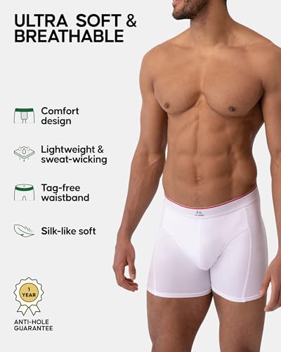 Image of Bamboo Trunks Underwear for Men, Multipack, Breathable, Soft, Cool Dry Boxer Briefs, Comfort Waistband, 3-Pack (White, Large)