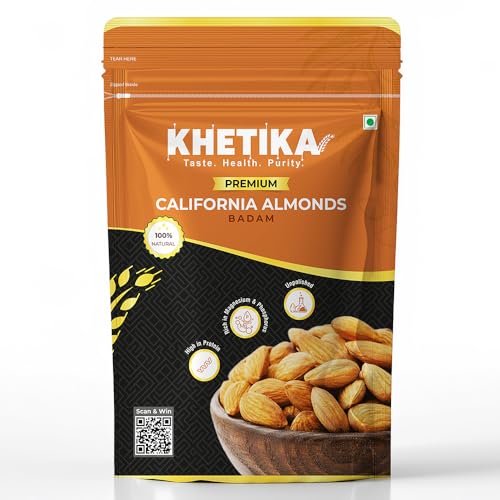 Image of Khetika Premium California Almonds 500g | Dry Fruits Gifts, Almonds, Badam, Badam Giri, Rich in Fiber, Boost Immunity, Healthy Nutritious Snacks, Whole Crunchy, Pack of 1