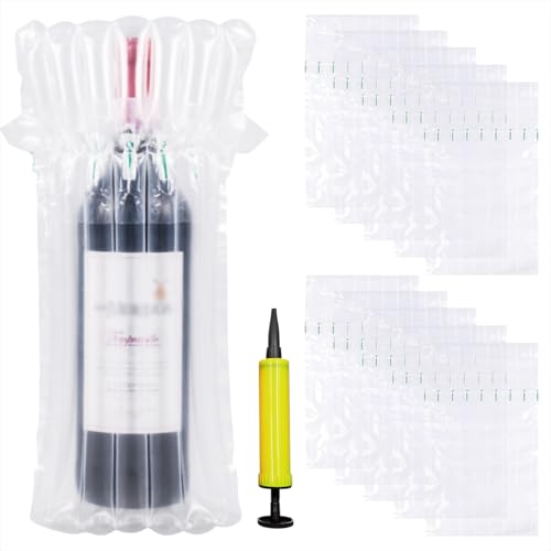 Betrynidil 10 Piezas Protector de Botella de Vino,Envasado de Botellas de Vino,con Bomba Gratis,Bolsa de Columna de Aire Inflable para Embalaje y Transporte Seguros