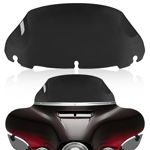 Image of Black 9 inch Motorcycle Wave Windshield Windscreen Compatible for Harley 2014-2023 Harley Davidson Touring Street Glide Electra Glide Ultra Limited Tri Glide FLHT FLHX FLHXS FLHTK