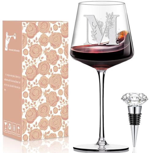 Physkoa Personalized Wine Glass – Custom Initial Monogram Gift for Women, Perfect Birthday & Mother’s Day Gift for Mom, Wife, Sister, Best Friend, Etched Dishwasher Safe (Letter M)