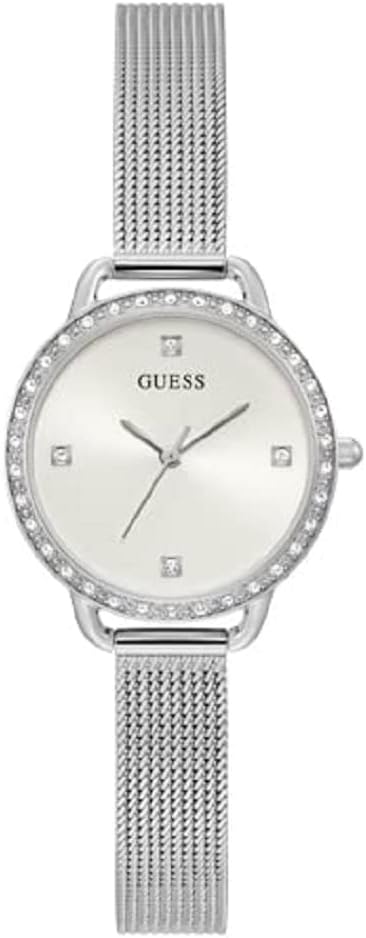 GUESS レディース ドレス グリッツ 30mm 腕時計 &ndash; シルバーダイヤモンドダイヤル シルバートーンクリスタルステンレススチ